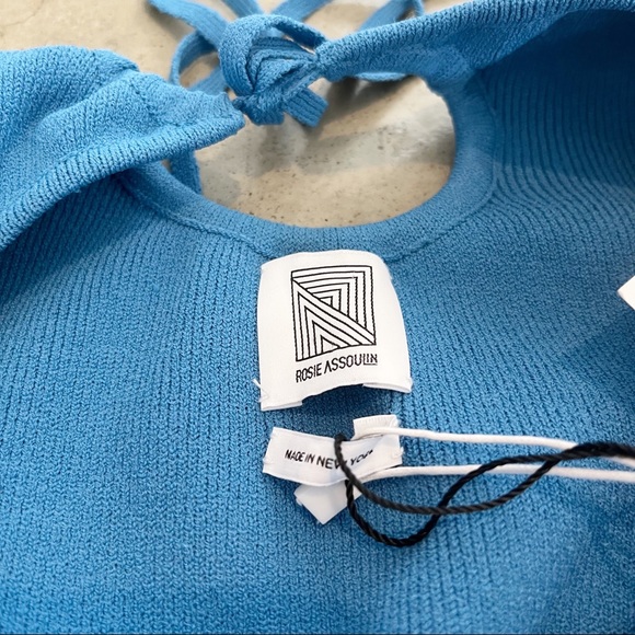 Rosie Assoulin NWT Tie Neck Knit Top Cornflower Blue - Picture 5 of 11